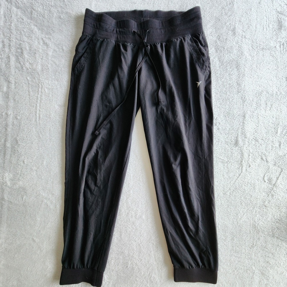 Old Navy Black StretchTech‎ Jogger Pants Womens M Medium Drawstring Cuff Pockets